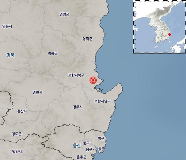 25일 오후 4시 19분 경 포항 북구에 규모 3.5의 지진이 발생했다.