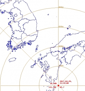일본, 규모 5.7 지진 발생 '미야자키현 미야타키 남쪽 123km 해역'