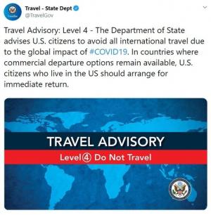 미국, 전 세계 여행금지 "즉시 귀국하거나, 피해라"